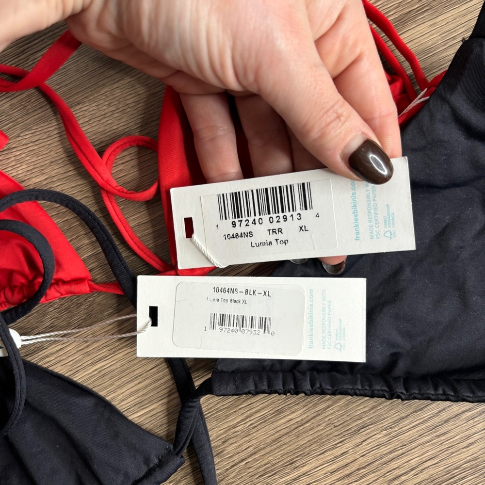 NWT Frankies Bikinis BUNDLE! Lumia Triangle Bikini Top in Red + Black ! - Picture 5 of 7